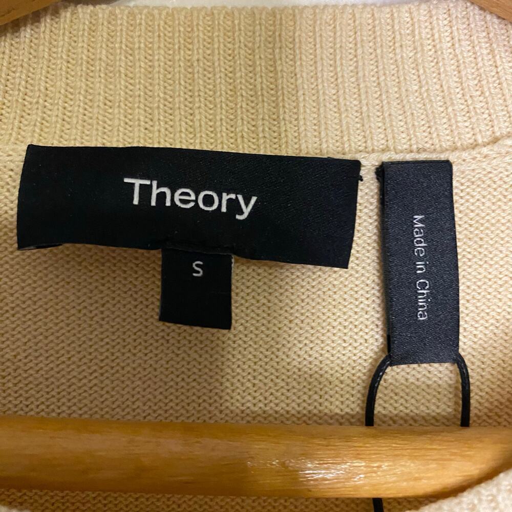 New Theory Short Sleeve Sweater Tee Wood Ash Beige Tan Cotton Size Small Preppy - Picture 5 of 11